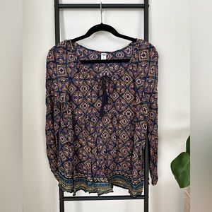 Ethnic print crinkled woven women top XS